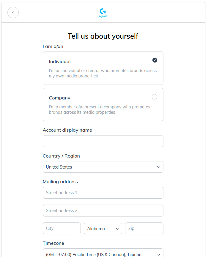 Personal info for Impact signup